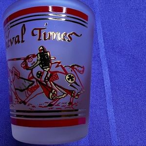 Medieval Times Dinner Tournament Frosted Shot Glass - Red Gold Jousting Knight